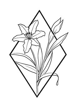 Tattoo template of a lily flower in a geometric diamond outline, symbolizing elegance and purity