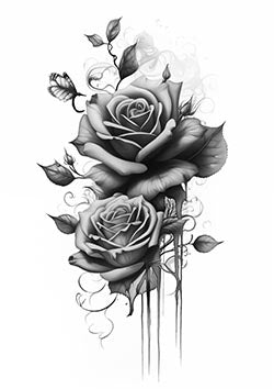 Tattoo template of a rose and butterfly