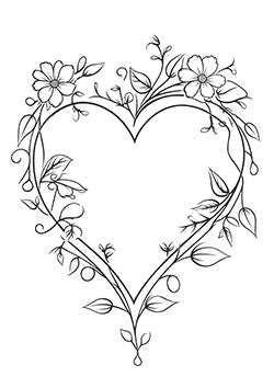 Tattoo template of a floral heart design