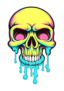 Tattoo template of a neon skull with colorful drips