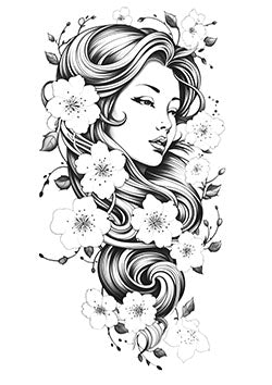 Tattoo template of a woman's face with flowers