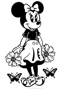 Tattoo template of a cartoon mouse with flowers and butterflies