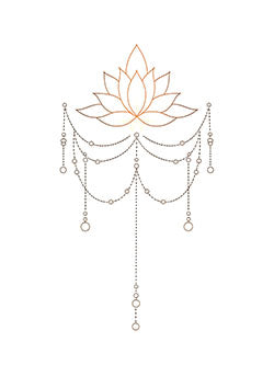 Tattoo template of a minimalist lotus flower with elegant dotted chains cascading down