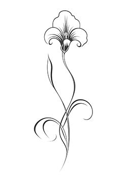 Tattoo template of a delicate flower with flowing stem and leaves, showcasing minimalist elegance