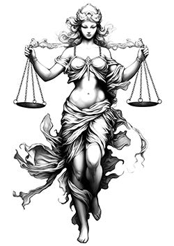 Tattoo template of a lady with scales representing justice