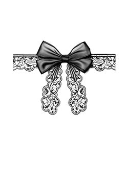 Tattoo template of a delicate black lace ribbon with an intricately detailed bow