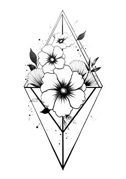 Tattoo template of a geometric floral design with ink splashes