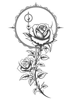 Tattoo template of a rose with an ornamental compass