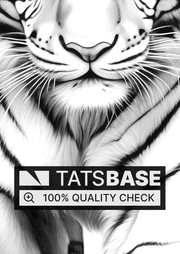 Tattoo template of a white tiger walking forward with intense gaze and detailed stripes