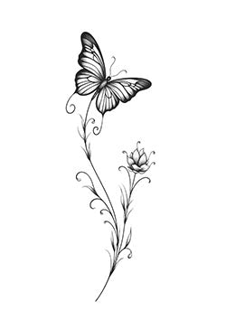 Tattoo template of a butterfly with a flower