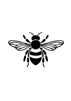 Tattoo template of a black and white bee with intricate wings.