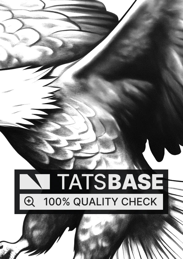 Tattoo template of a majestic eagle in flight with strong wings and sharp talons.