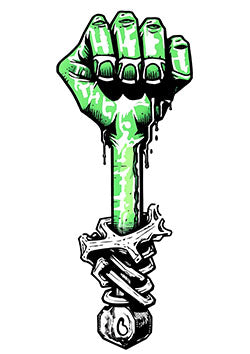 Tattoo template of a green paint-dripping fist showing strength and rebellion