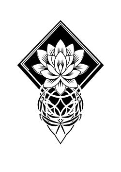 Tattoo template of a lotus with Metatron's Cube and diamond design.