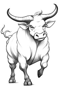 Tattoo template of a sturdy bull with spiraling horns