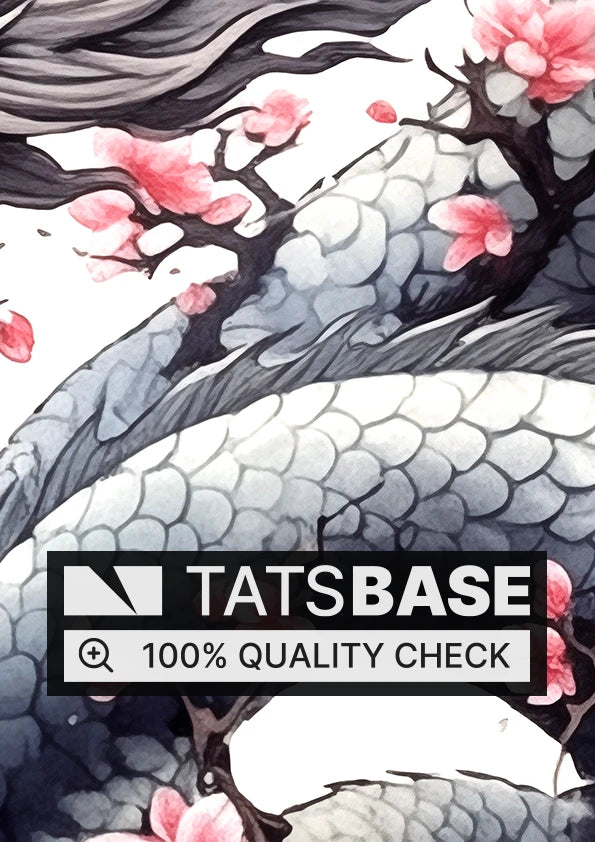 Tattoo template of a dragon amid cherry blossoms