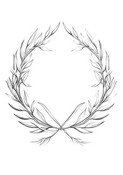 Tattoo template of a laurel wreath with elongated leaves symbolizing honor and victory