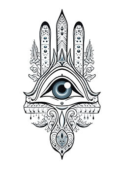 Tattoo template of a mystical eye with ornate, symmetrical patterns symbolizing protection and spiritual insight