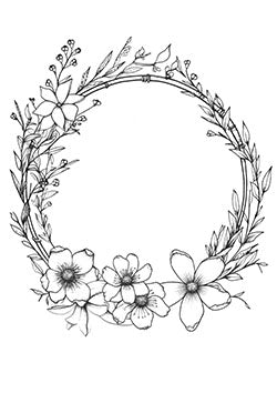 Tattoo template of an intertwined floral wreath design