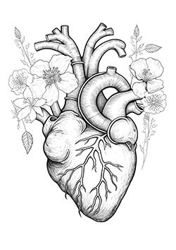 Tattoo template of a detailed heart with flowers