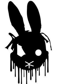 Tattoo template of a dripping bunny face mask with abstract design and prominent ears