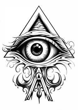 Tattoo template of an intricately detailed eye within a pyramid, symbolizing mystical energy and occult design.