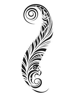 Tattoo template of a stylized spiral feather pattern