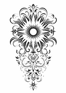 Tattoo template of a sun with ornate patterns and central eye