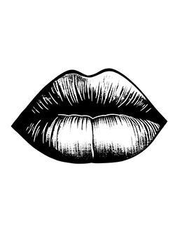 Tattoo template of a pair of detailed black and white lips, evoking sensuality and allure