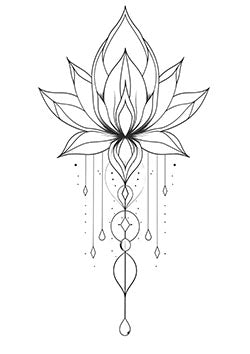 Tattoo template of a lotus flower with geometric ornaments symbolizing purity and spiritual awakening