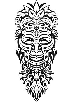 Tattoo template of a tribal mask with detailed patterns