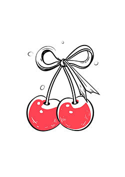 Tattoo template of tied cherries.