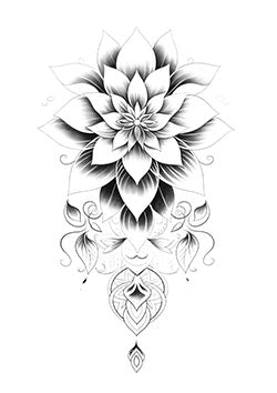 Tattoo template of a lotus flower with delicate leaves and ornamental details