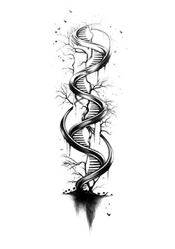 Tattoo template of a DNA helix with piano keys and trees