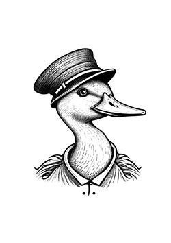 Tattoo template of a duck in a formal suit and hat exuding charm and sophistication