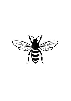 Tattoo template of a detailed bee with delicate wings and bold stripes for a striking design