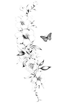 Tattoo template of a floral arrangement with a butterfly detailing