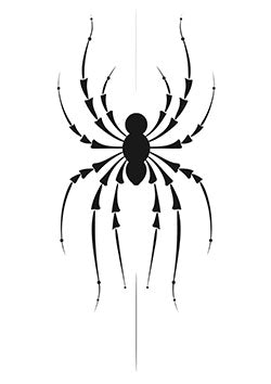 Tattoo template of a symmetrical spider with pointed leg tips