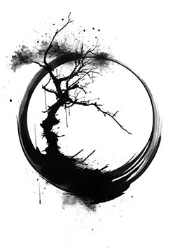 Tattoo template of a tree within an enso circle symbolizing balance and tranquility