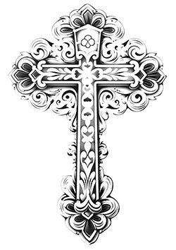 Tattoo template of an ornamental filigree cross design