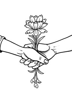 [Task 4] Tattoo template of a handshake holding a blooming flower for peace and connection