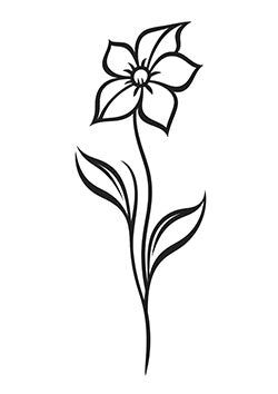 Tattoo template of a delicate single flower with graceful petals and flowing leaves