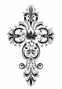 Tattoo template of a baroque fleur-de-lis with scrollwork designs