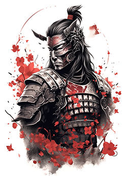 Tattoo template of a Samurai with cherry blossoms