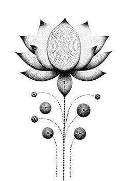 Tattoo template of a dotwork lotus with descending orbs