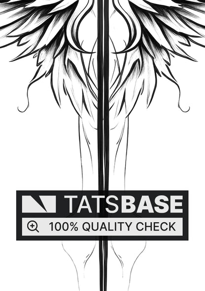 Tattoo template of a cross with angel wings symbolizing divine protection and spiritual strength