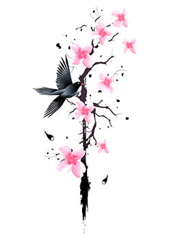 Tattoo template of a swallow and cherry blossoms