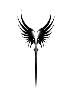 Tattoo template of stylized angel wings with elongated tail