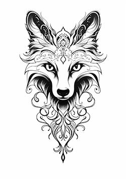 Tattoo template of a stylized tribal patterned fox head