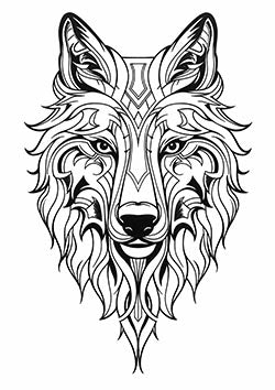 Tattoo template of a stylized tribal wolf design